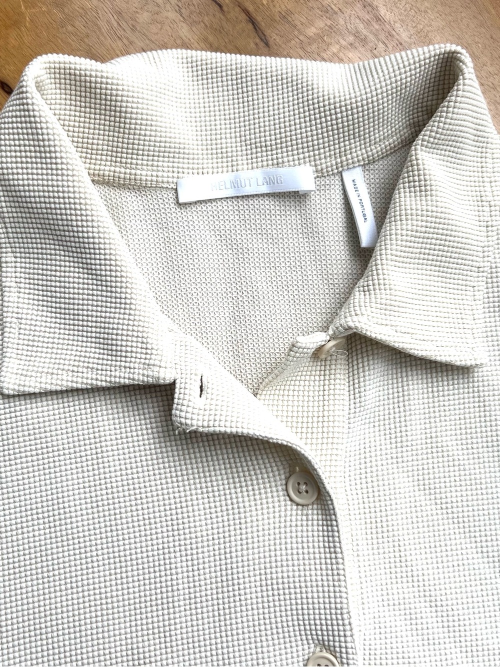 Helmut Lang Textured Polo Dress with Pockets Cream Beige Minimalist Luxury